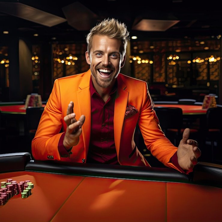 Dealer kami dalam studio multi-kamera Dealer melakukan lemparan dadu dalam studio